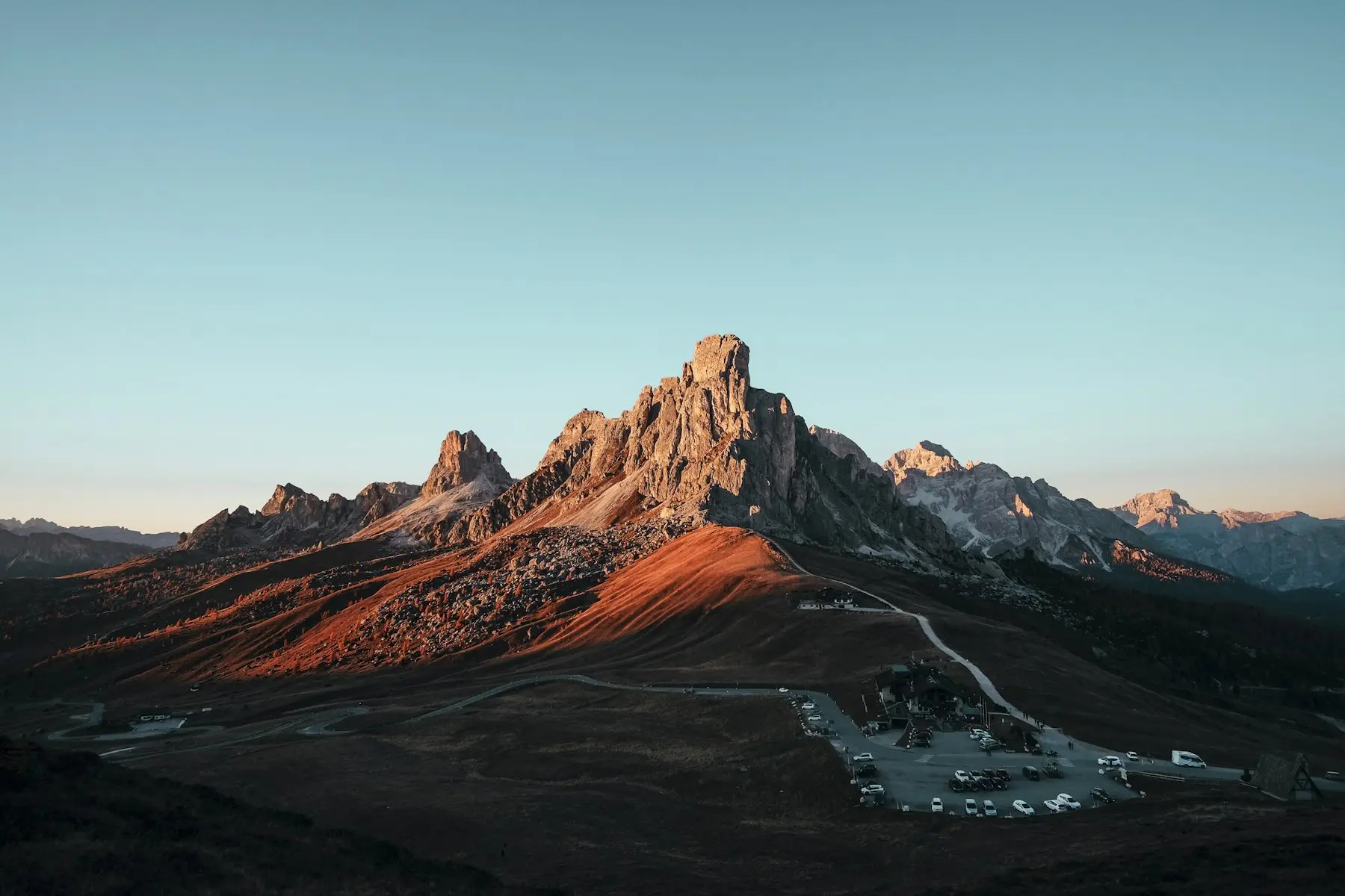 Mountain peaks glowing at sunset