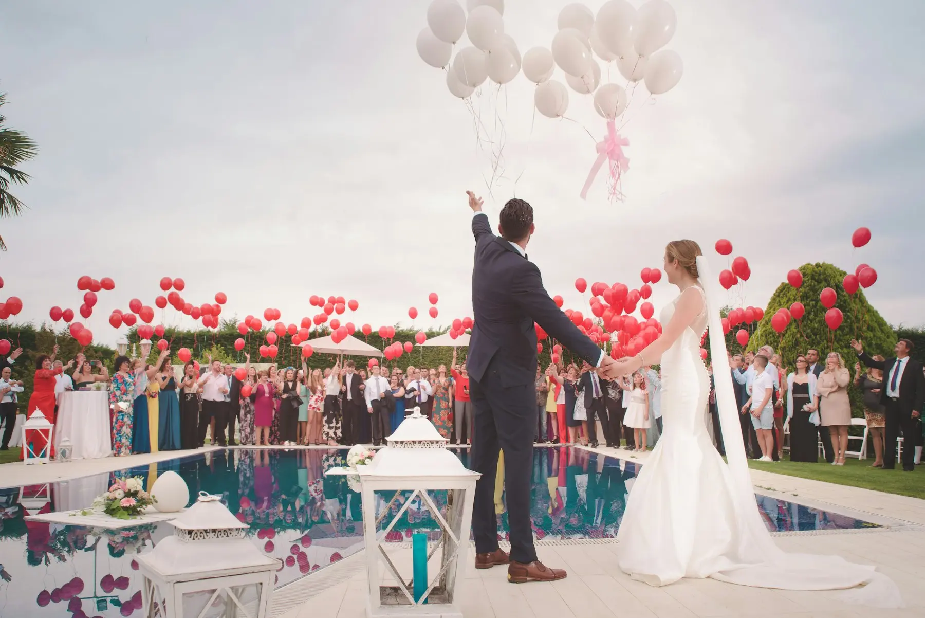 Couple celebrating at an outdoor reception